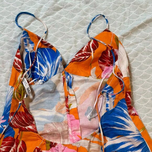 Zara Tropical Floral Linen Dress Small - Picture 7 of 7